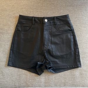 High waisted black leather shorts